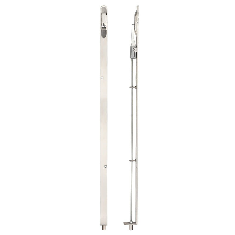 Zoo Hardware Lever Action Flush Bolt measuring 20 x 609mm with a radius design, finished in stainless steel, showcasing a sleek and functional mechanism ideal for securing doors.
