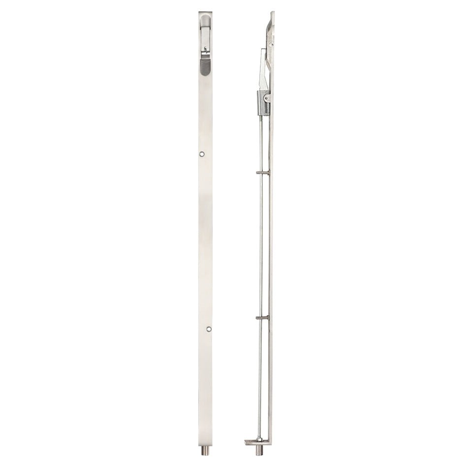 Zoo Hardware Lever Action Flush Bolt measuring 20 x 609mm with a radius design, made of stainless steel for durability, shown in a vertical position to highlight its sleek design and functionality.