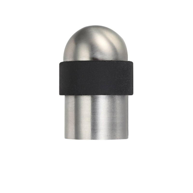 Zoo Hardware Door Stop Floor Mounted with a round collared design and domed top, featuring a stainless steel body with a black rubber ring. The projection measures 51mm.