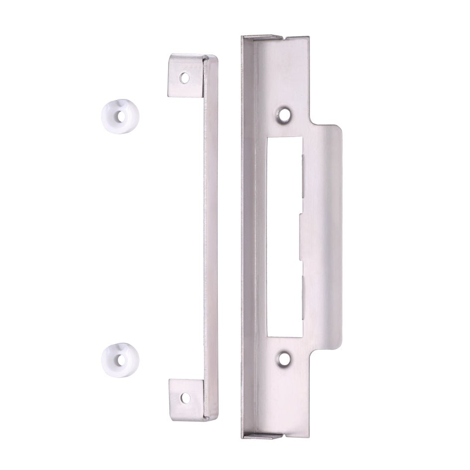 Zoo Hardware Rebate Kit to suit Contract Sash/Bathroom Lock in a silver finish, including a flat strike plate and a keeper, both made of durable metal.