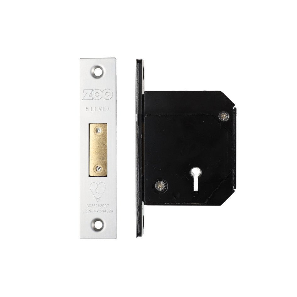 British Standard 5 Lever Deadlock – Solid Brass Deadbolt - Keyed Alike 67mm Satin Stainless Keyed Alike Love Handles uk
