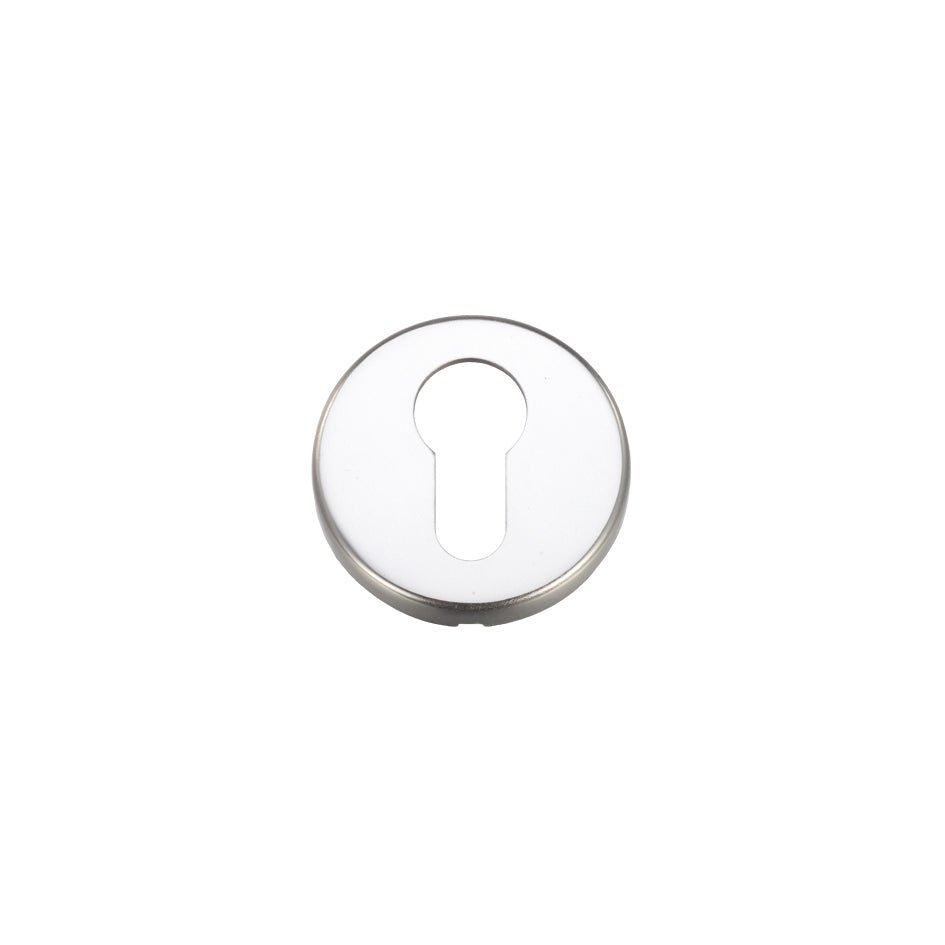 Zoo Hardware Escutcheon Euro Profile in a polished metallic finish, measuring 51.5mm in diameter, featuring a circular design with a keyhole cutout in the center.