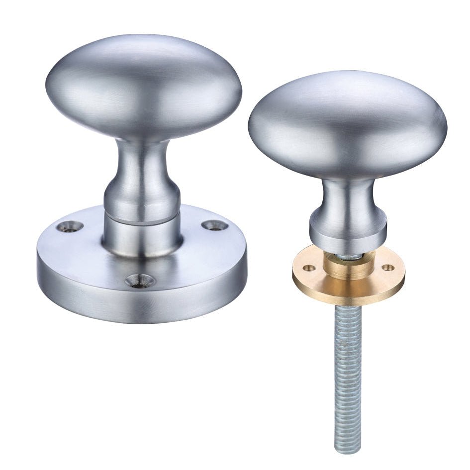 Zoo Hardware Oval Rim Knob with a 60.5mm rose diameter, featuring a stainless steel finish and a rounded knob design. The knob includes a base plate and screw for installation.