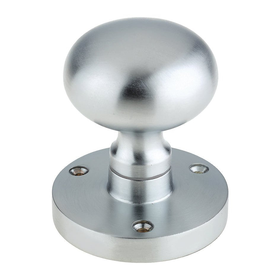 Zoo Hardware Mushroom Mortice Knob with a 61.5mm rose diameter and a 52mm diameter knob, finished in a silver metallic color, featuring a smooth rounded design and a sturdy base for installation.