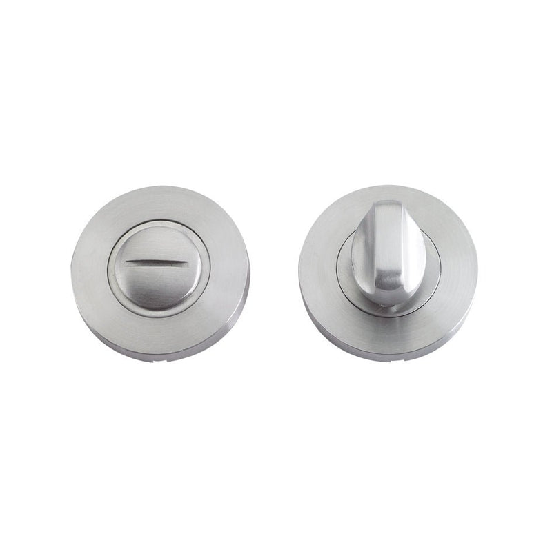 Zoo Hardware Turn and Release with Escutcheon in a 52mm rose design, crafted from Grade 304 stainless steel, featuring a simple circular shape with a slotted turn mechanism and a protruding release knob.