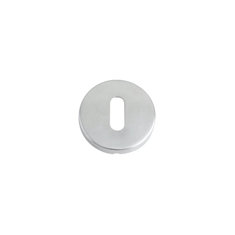 Zoo Hardware Standard Profile Escutcheon in stainless steel, measuring 52 mm in diameter, featuring an elongated hole in the center for key access.