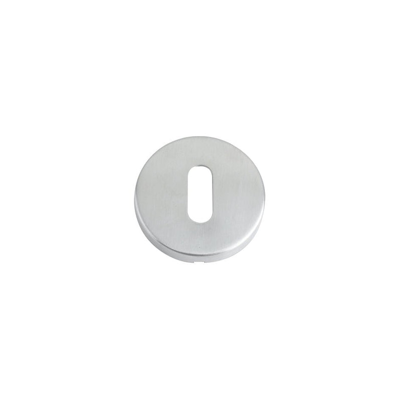 Zoo Hardware Standard Profile Escutcheon in stainless steel, measuring 52 mm in diameter, featuring an elongated hole in the center for key access.