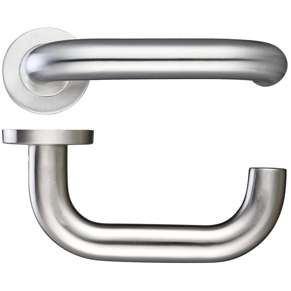 Zoo Hardware 22mm Return to Door Lever in brushed stainless steel with a 52mm diameter push-on rose, featuring a smooth, modern handle design.