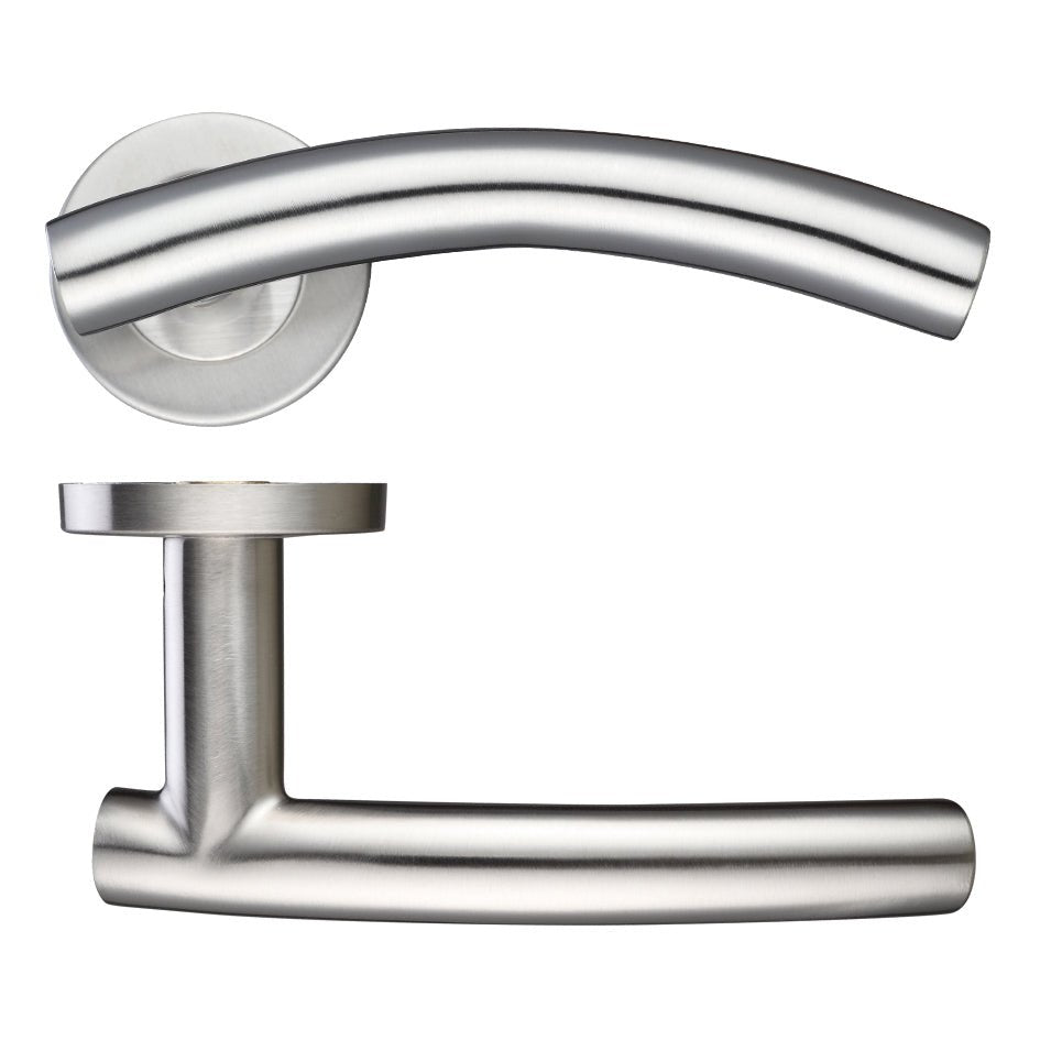 Zoo Hardware 19mm Arched T-Bar Lever in stainless steel finish, featuring a smooth arch design and a push-on rose with a 52mm diameter, suitable for various door styles.
