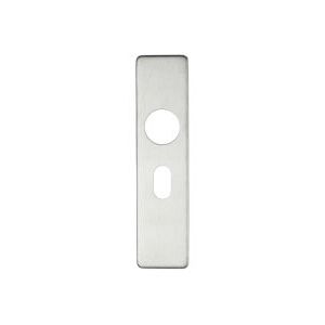Zoo Hardware Cover Plate for 19mm Return to Door Lever on Short Backplate in a brushed stainless steel finish, featuring an oval profile measuring 48.5mm with dimensions of 45mm x 180mm.