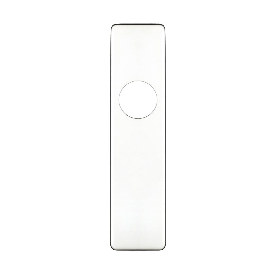 Zoo Hardware Cover Plate for 19mm Return to Door Lever on Short Backplate in a sleek design, measuring 45mm x 180mm, features a circular cutout for the latch mechanism.