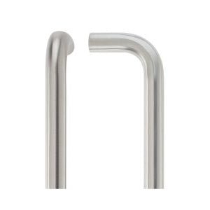 Zoo Hardware 19mm D Pull Handle with 300mm centres, featuring a sleek stainless steel finish and bolt-through fixings, shown in two angles to highlight the curved design.