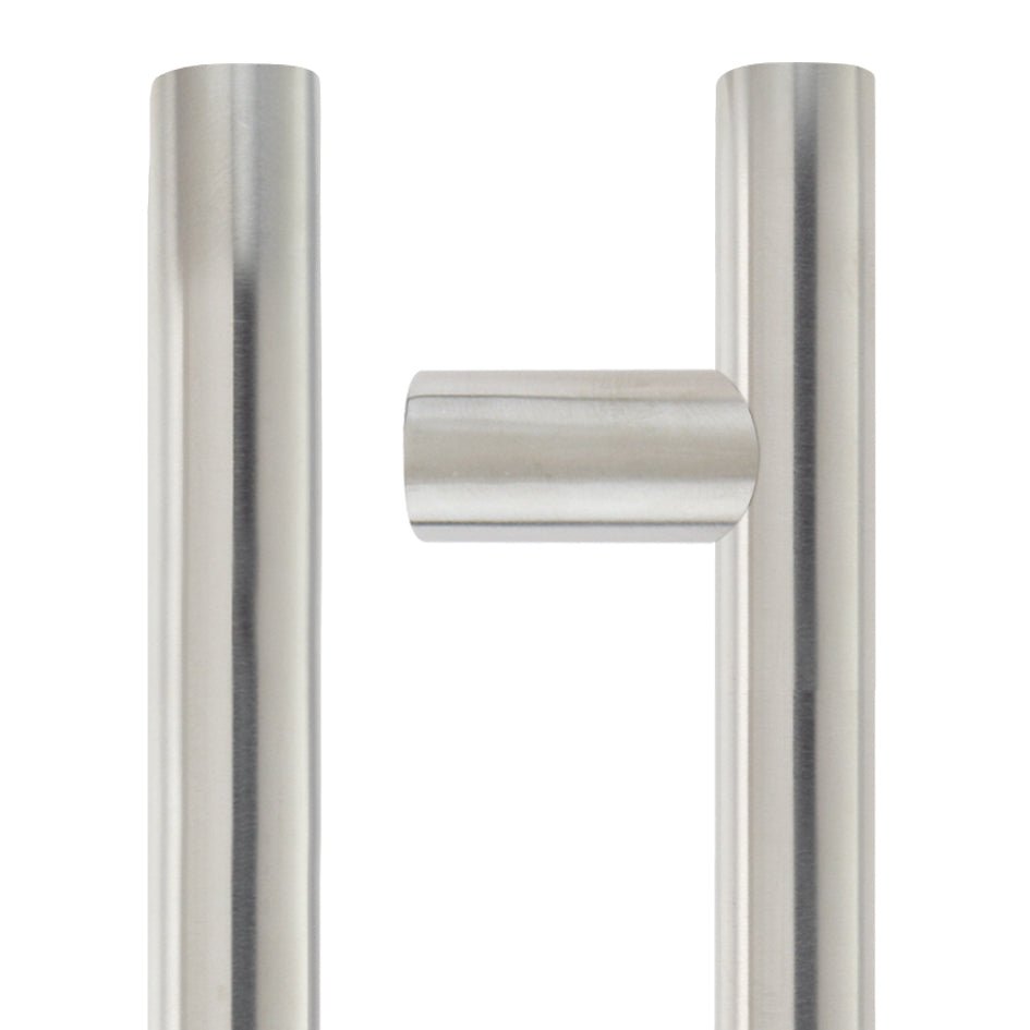 Zoo Hardware 22mm Guardsman Pull Handle in stainless steel, featuring a simple cylindrical design with a central connection point for bolt through fixings.