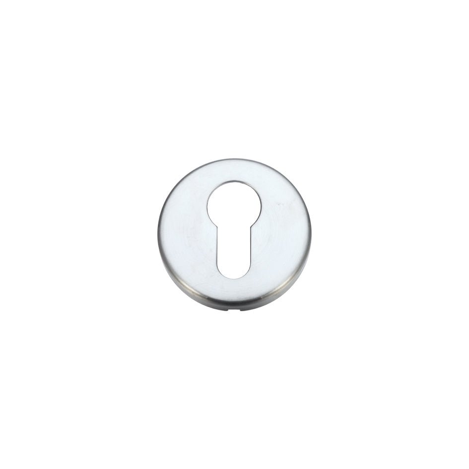 Zoo Hardware Euro Profile Escutcheon with a diameter of 52mm, featuring a keyhole cutout in a circular metal design. The escutcheon is finished in a shiny metal appearance.