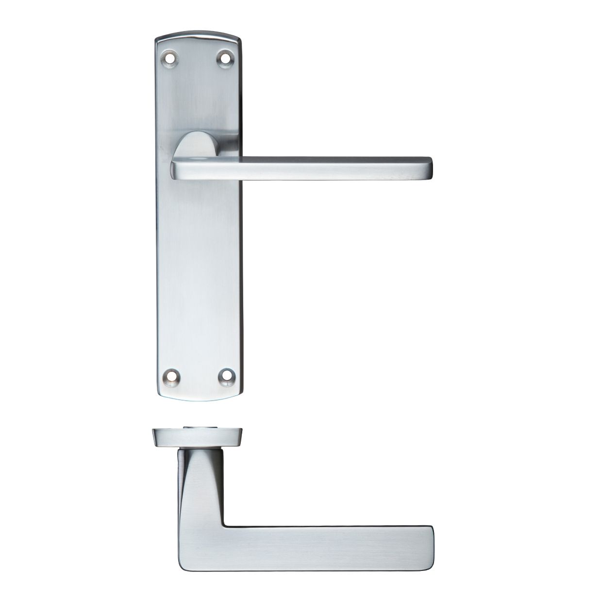 Zoo Hardware Leon Lever on Backplate Latch measuring 170 x 40mm, featuring a polished stainless steel finish with a simple lever design and a rectangular backplate.