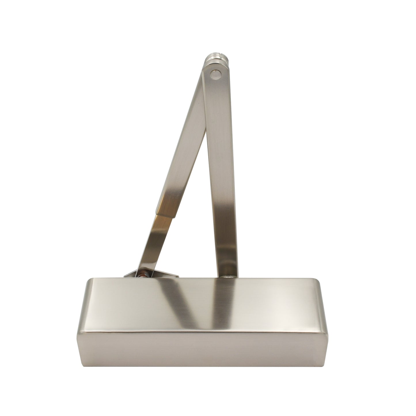 Zoo Hardware Overhead Door Closer in a brushed nickel finish, power adjustable size 2-4, featuring a matching finish armset, Fig 6 bracket, and semi-radius cover for installation.