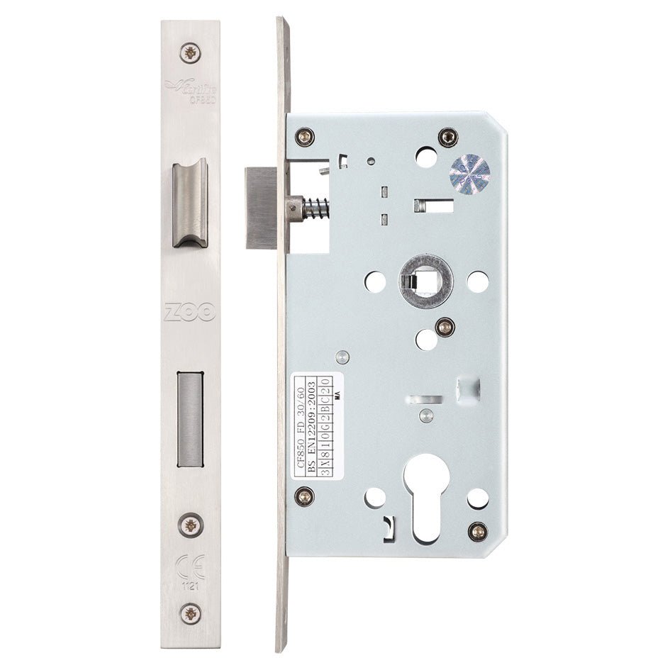 DIN Euro Profile Sashlock – 72mm Satin Stainless 85mm Case – 55mm Backset Square – Double Throw Love Handles uk