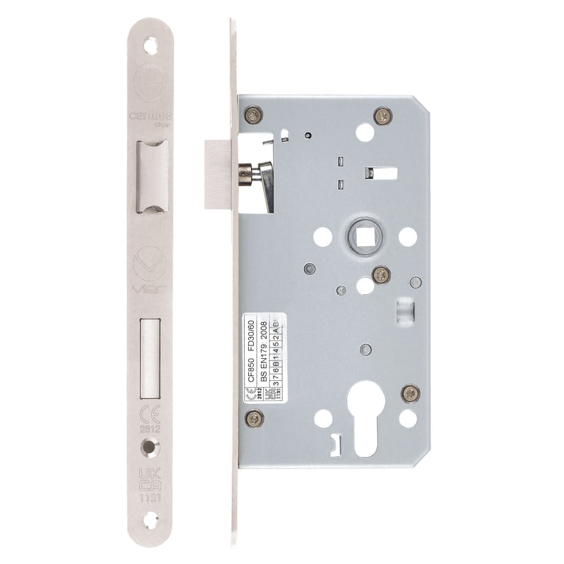 Mortice Escape lock - 72mm Centres, 60mm Backset - Radius Forend