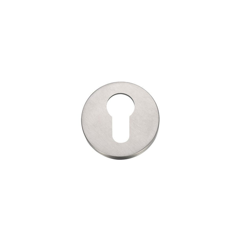 Zoo Hardware Euro Profile Escutcheon - Pairs in stainless steel, featuring a round design with a keyhole cutout for locking mechanisms.