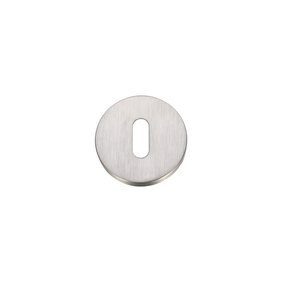 Zoo Hardware Standard Profile Escutcheon - Pairs in brushed stainless steel finish, featuring a circular shape with an elongated cutout in the center.