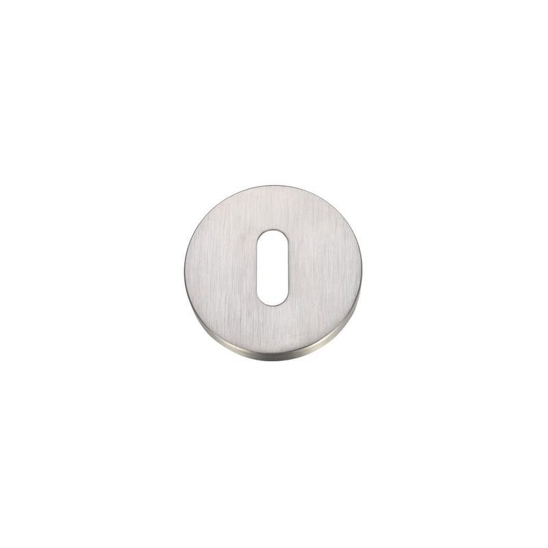 Zoo Hardware Standard Profile Escutcheon - Pairs in brushed stainless steel finish, featuring a circular shape with an elongated cutout in the center.