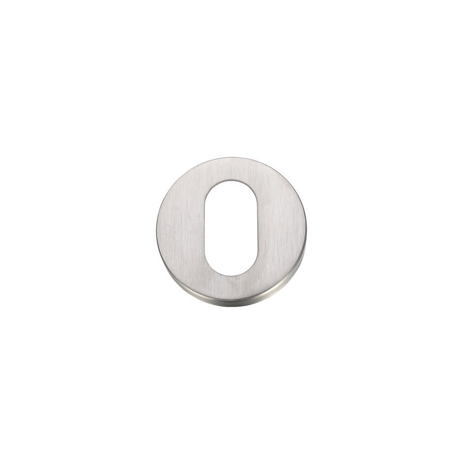Zoo Hardware Oval Profile Escutcheon - Pairs in a brushed stainless steel finish, featuring an oval shape with a central cut-out for keyhole access.