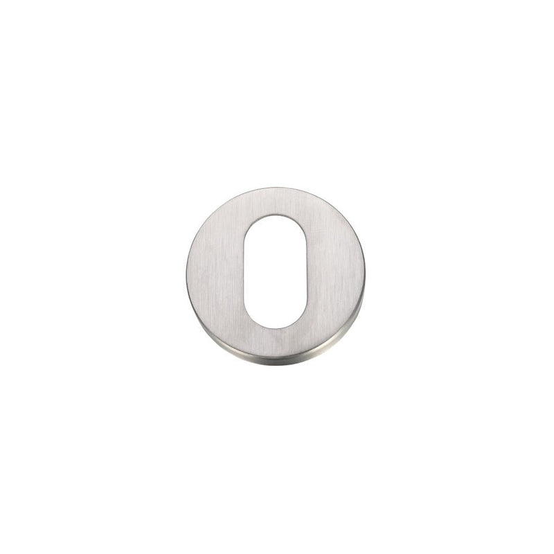 Zoo Hardware Oval Profile Escutcheon - Pairs in a brushed stainless steel finish, featuring an oval shape with a central cut-out for keyhole access.