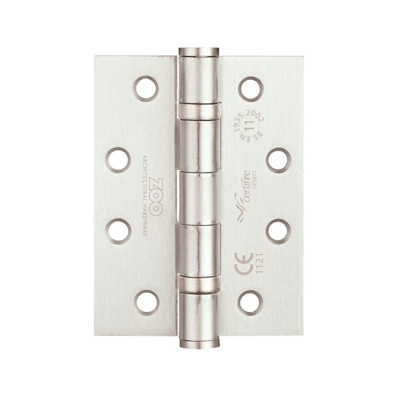 Zoo Hardware Ball Bearing Hinge in steel, measuring 102 x 76 x 3mm, featuring a polished finish with multiple mounting holes on each leaf for secure installation.