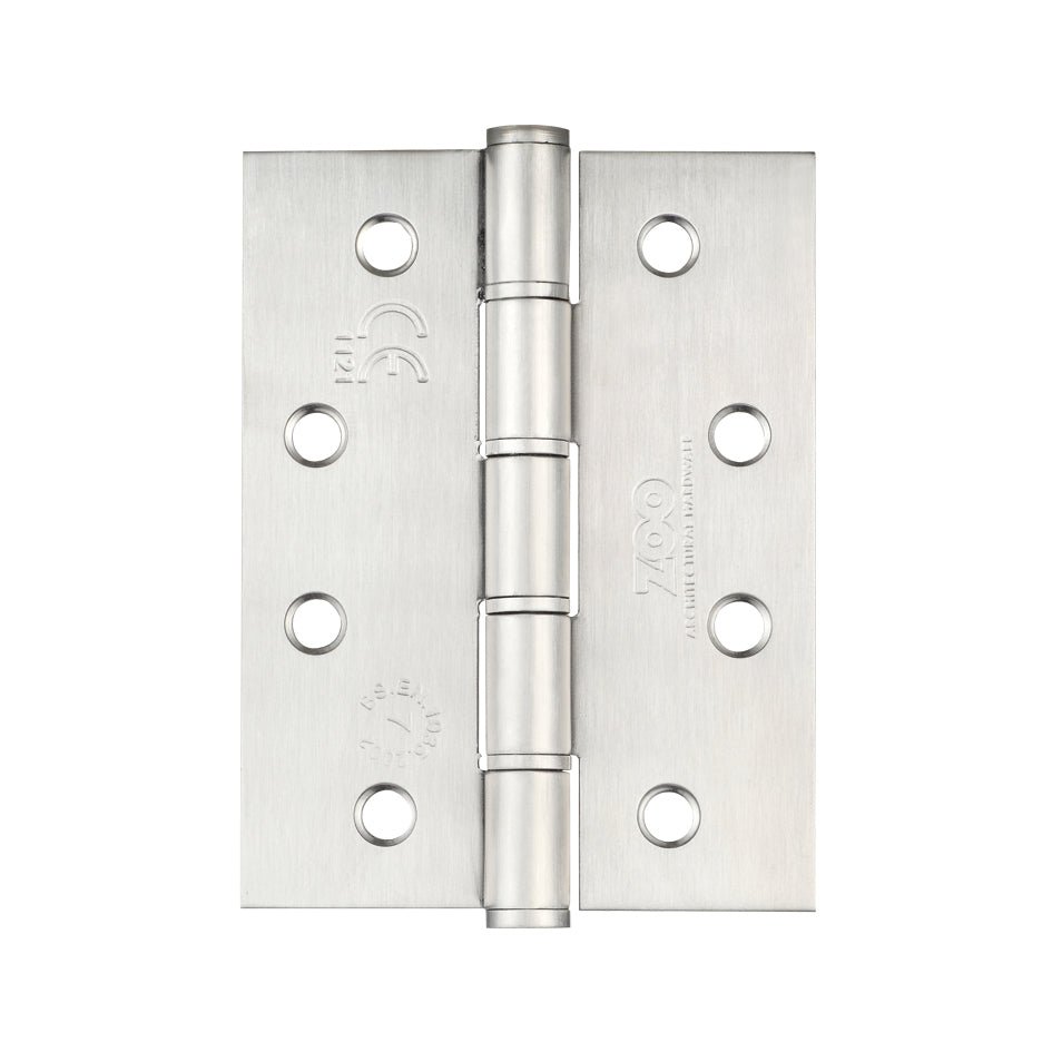 Zoo Hardware Grade 7 4 Washered Hinge in stainless steel, measuring 102 x 76 x 2mm, featuring a polished finish and multiple mounting holes for installation.