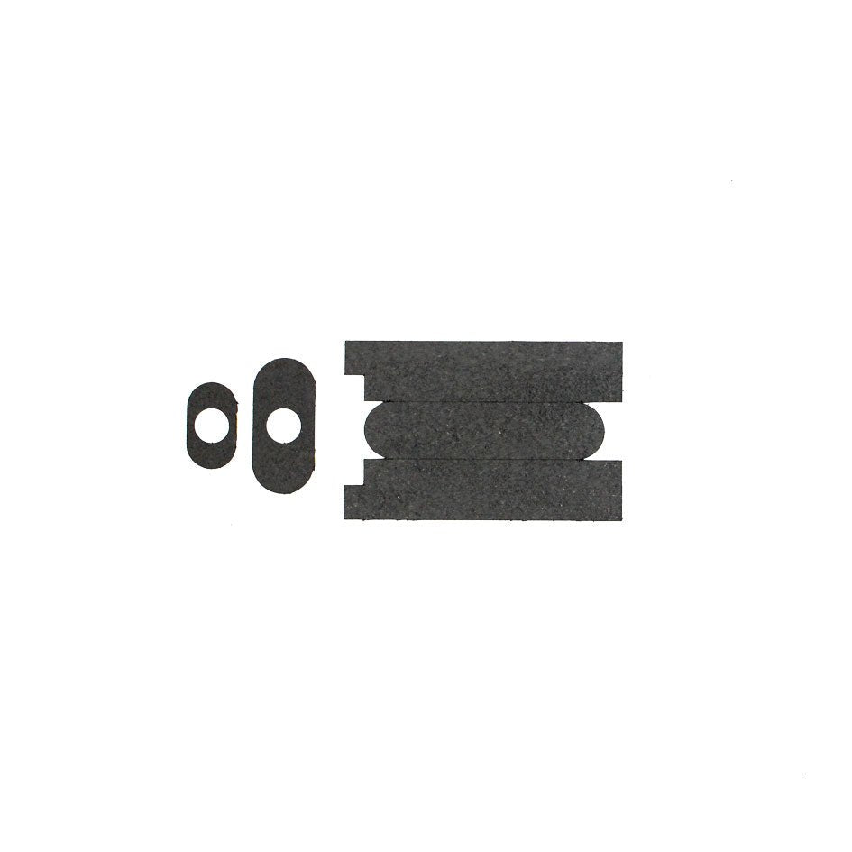 Zoo Hardware 1mm Flush Bolt Intumescent designed for VS21 in graphite color, featuring a set of components including two oval gaskets and a strip, all made of intumescent material for fire safety applications.