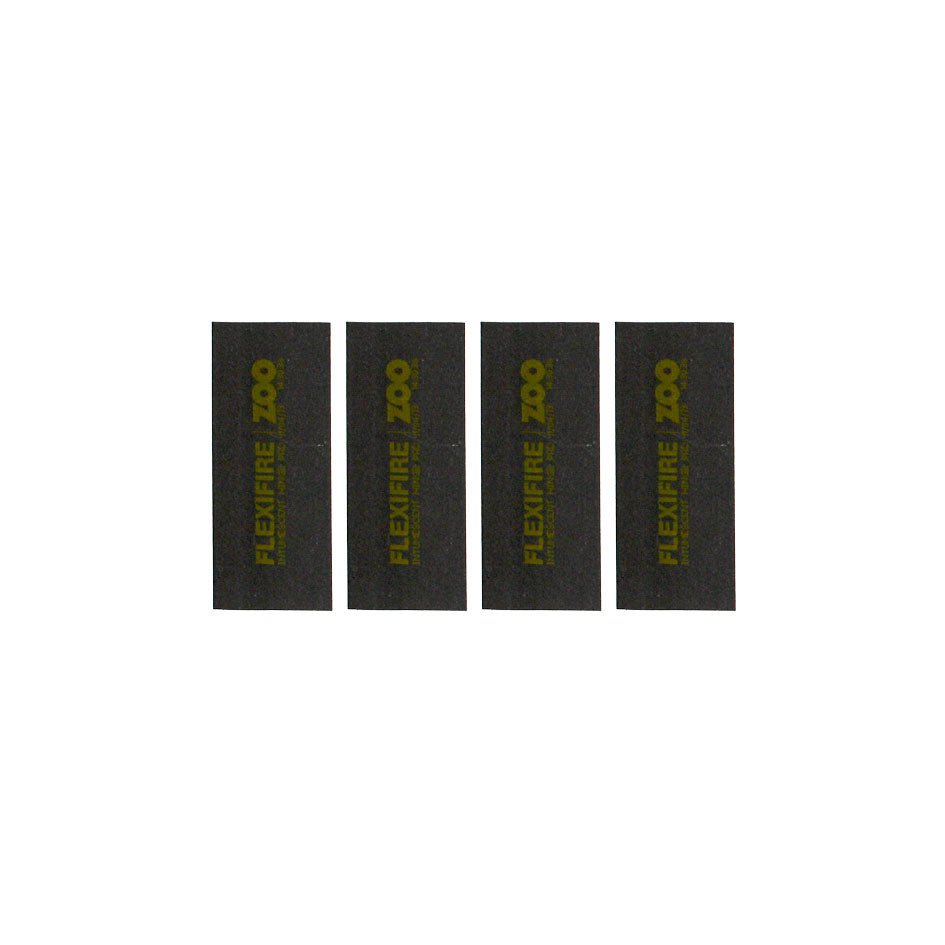 Zoo Hardware 100mm x 42mm Intumescent pads designed for Zoo 102x102mm hinges, in graphite color, featuring four pads per pack with printed branding and specifications.