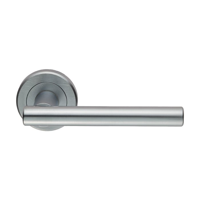 Carlisle Brass Philadelphia Lever On Rose in a brushed nickel finish, featuring a sleek, cylindrical lever handle attached to a round rose plate.