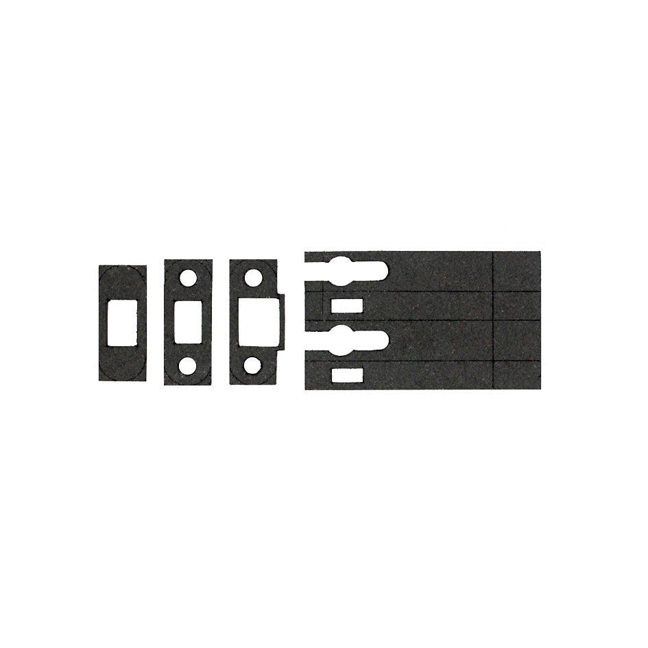 Zoo Hardware Universal Tubular Latch Intumescent Kit featuring multiple components in a black finish, including various shapes and sizes designed to ensure fire safety and compliance when installed with tubular latches.
