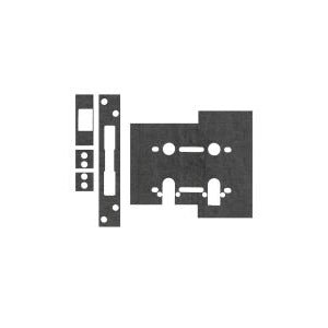 Zoo Hardware 1mm Universal Bathroom and Sashlock Intumescent, in graphite color, featuring various cutouts and holes designed for compatibility with ZUKB, ZUKS, and ZUKU models.