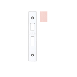 Zoo Hardware Spare Accessory Pack for UK Sash Locks includes a rectangular forend and strike, plus fixing screws. The forend is displayed in a shiny silver finish, with one side showing a color sample that appears to be a light wood tone.