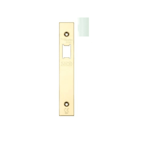 Zoo Hardware Spare Square Accessory Pack for UK Upright Latch in brass metal, includes forend, strike plate, and screws, designed for locking mechanisms.
