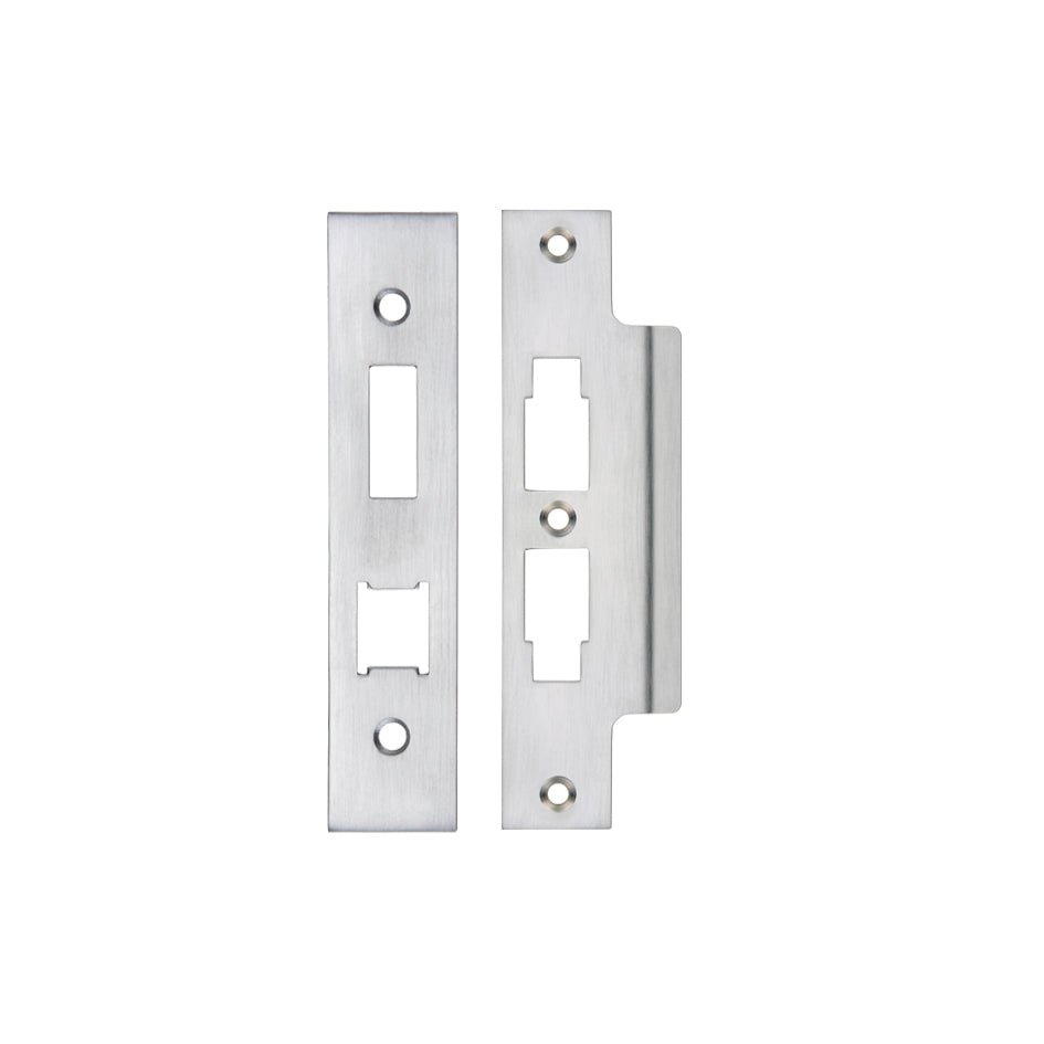 Zoo Hardware Spare Accessory Pack for UK Horizontal 3L Locks - *BLANK*, made of stainless steel, includes a forend and strike plate with fixing screws, shown in a polished finish.