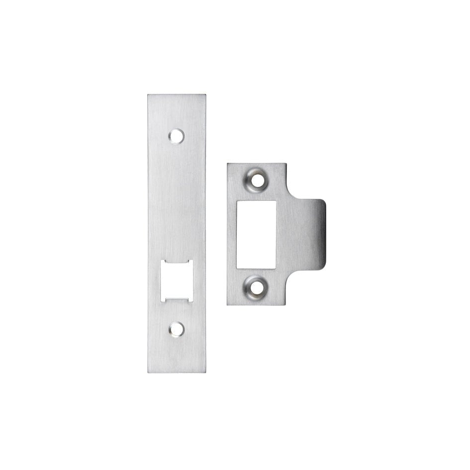 Zoo Hardware Spare Accessory Pack for UK Horizontal Latch - BLANK, made of stainless steel, includes a forend, strike plate, and fixing screws specifically designed for latch installation.