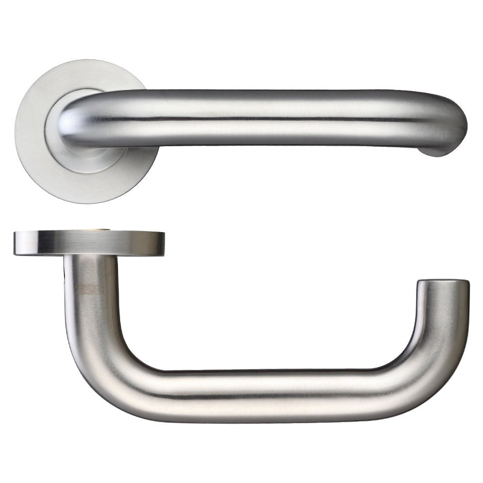 Zoo Hardware 19mm Return to Door Lever - Screw On Rose in stainless steel finish, featuring a sleek lever design with a circular rose plate, suitable for modern door installations.