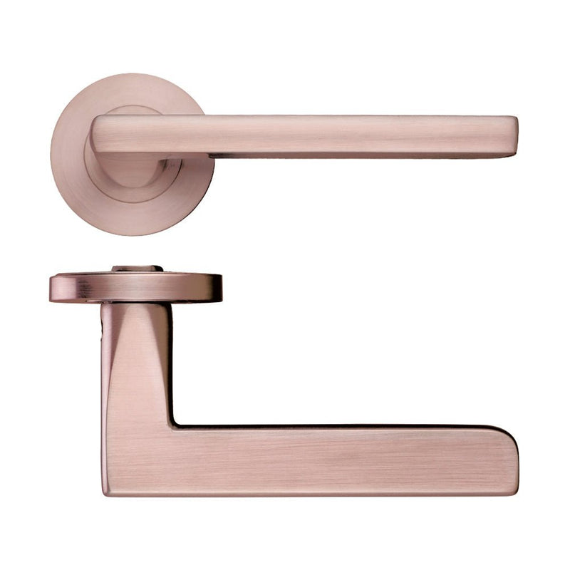 Zoo Hardware Venice Lever - Screw On Rose in a brushed bronze finish, featuring a modern lever design and circular rose for door installations.