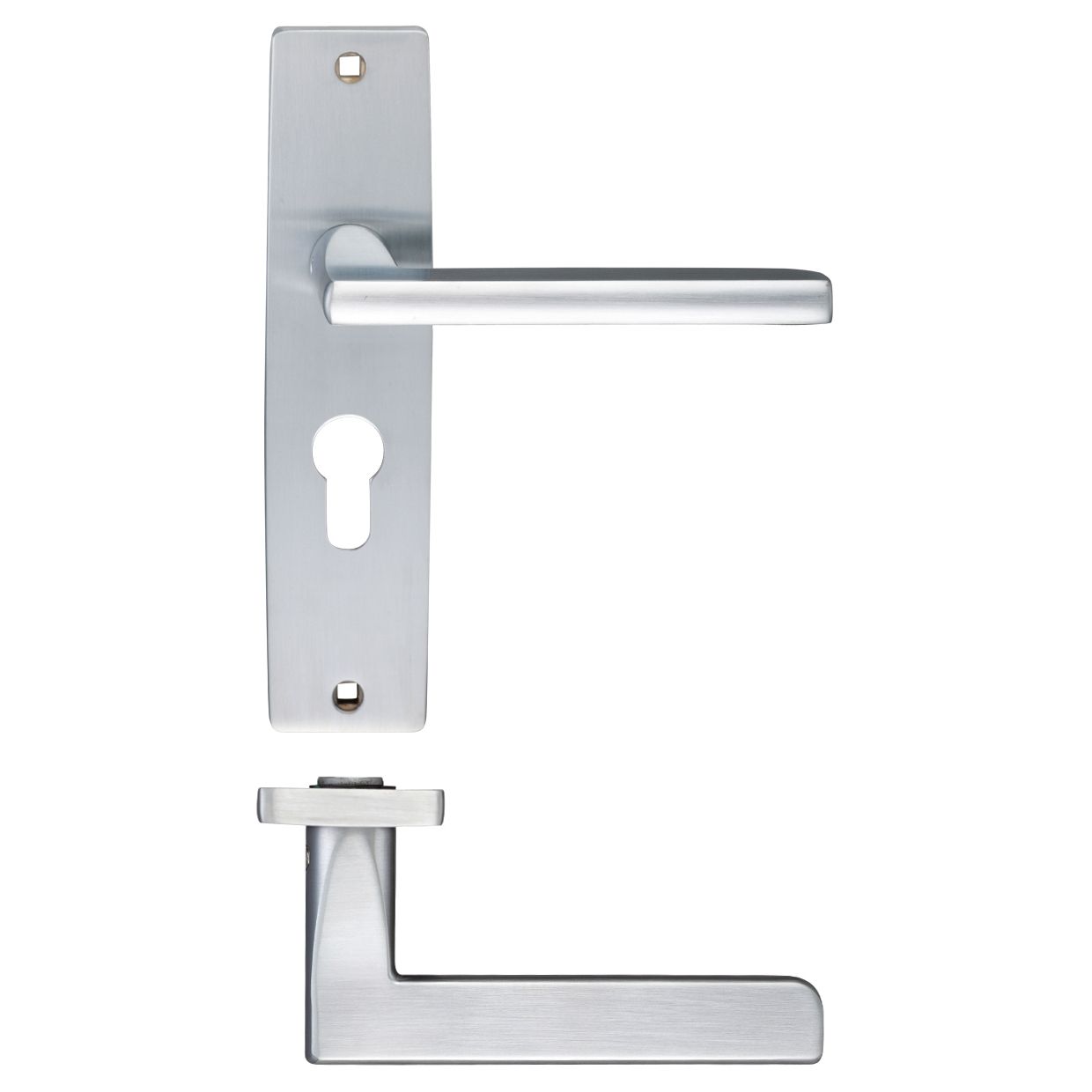 Zoo Hardware Venice Lever Euro Lock on backplate, measuring 180x43mm, featuring a sleek silver finish with a rectangular backplate and a lever handle.