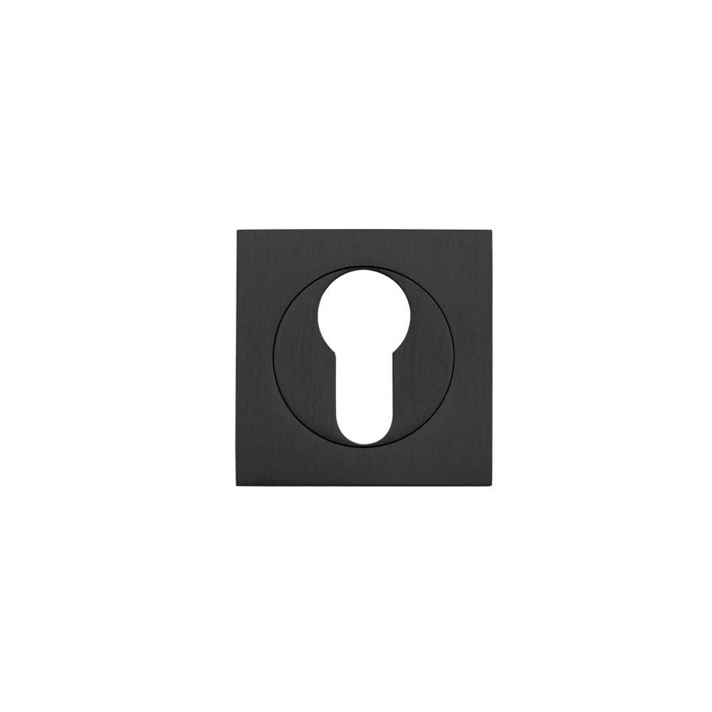 Zoo Hardware Square Escutcheon - Euro Profile in black finish, featuring a square design with a round keyhole cutout in the center.