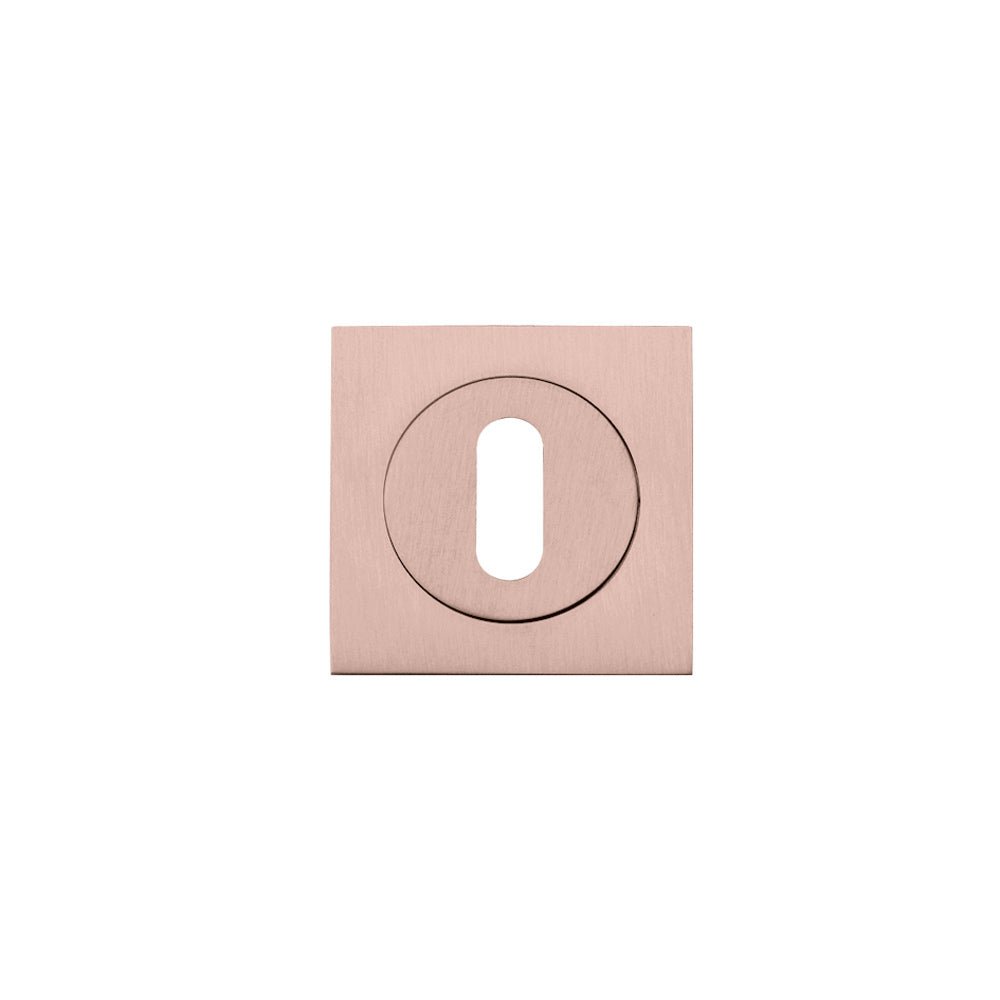 Zoo Hardware Square Escutcheon - Standard Keyway in a brushed bronze finish, featuring a square shape with a central oval keyhole, designed for use in door hardware applications.