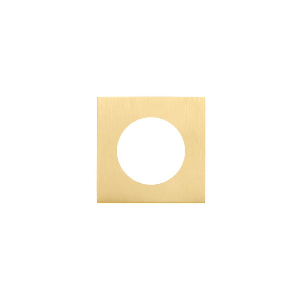 Zoo Hardware ZPZ Spare Square Rose Pack in brushed gold finish, featuring a square shape with a circular cutout in the center. Made of durable material, designed for hardware applications.