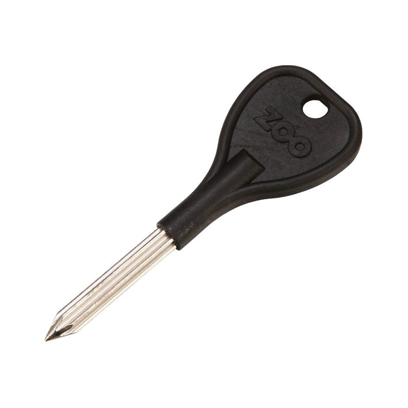 Zoo Hardware Rack Bolt Key with a 35mm shaft and a black plastic head, designed for securing rack bolts. The key features a keyhole and a simple design for utility.