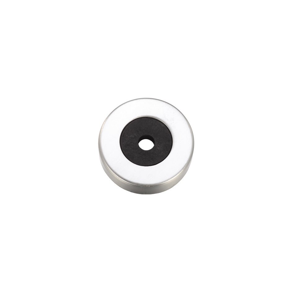 Zoo Hardware Rose Pack includes two push-on roses designed for 19mm and 22mm contract aluminium pulls, featuring a circular shape with a metallic silver finish and a black center.