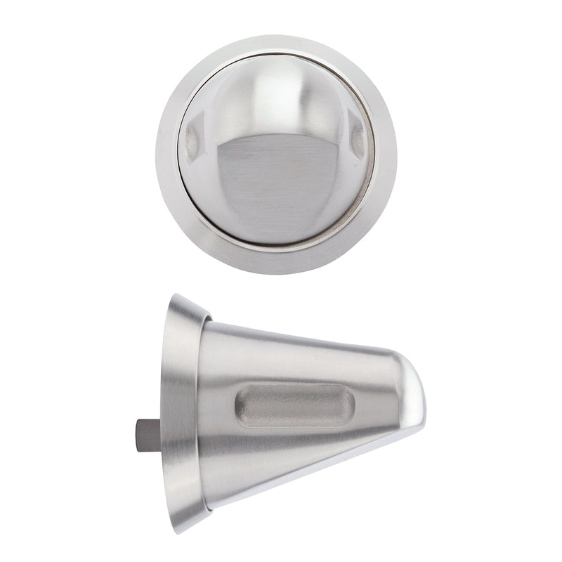 Zoo Hardware Anti-Ligature knob on Rose in satin stainless steel, featuring a rounded design with a smooth finish and flat back for secure installation.