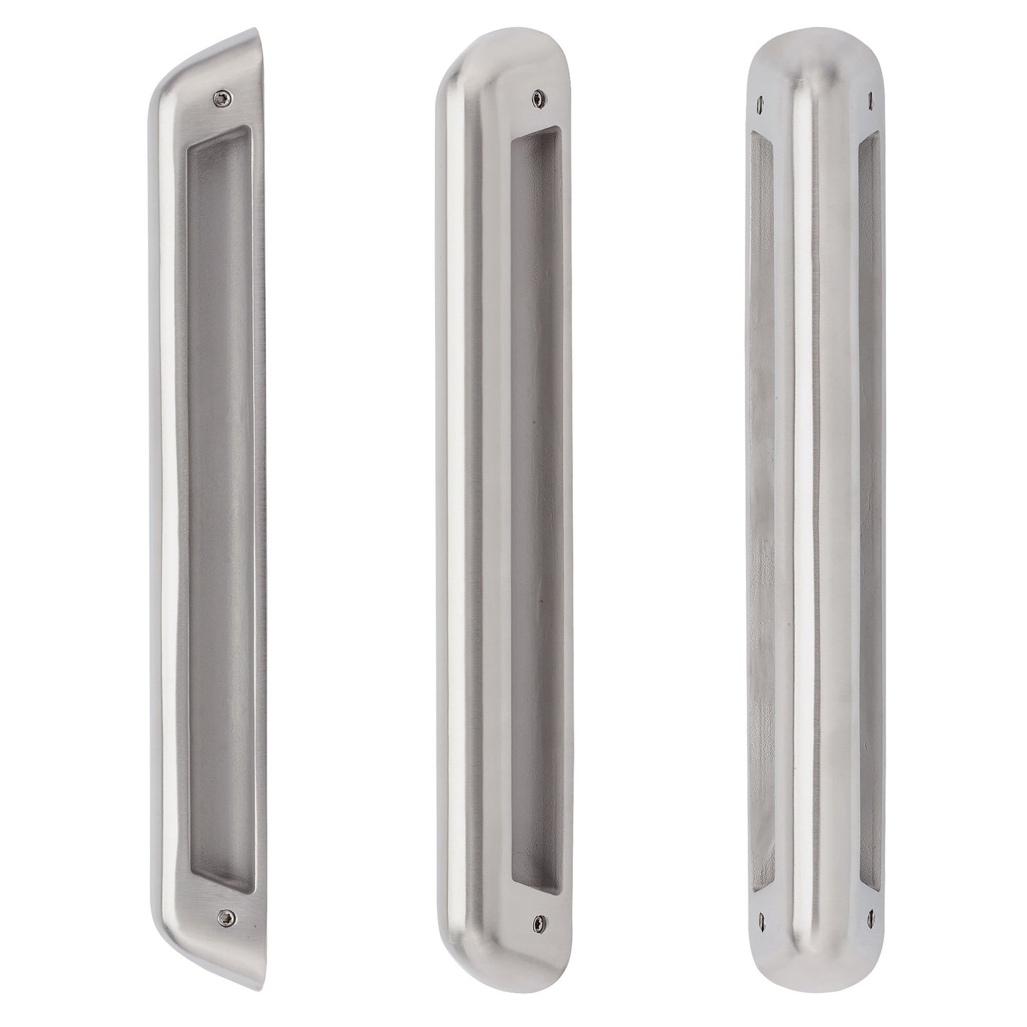 Zoo Hardware Anti-Ligature Pull Handle with 250mm centres (280mm total length) in satin stainless steel, featuring a streamlined design and rounded edges for enhanced safety and functionality.