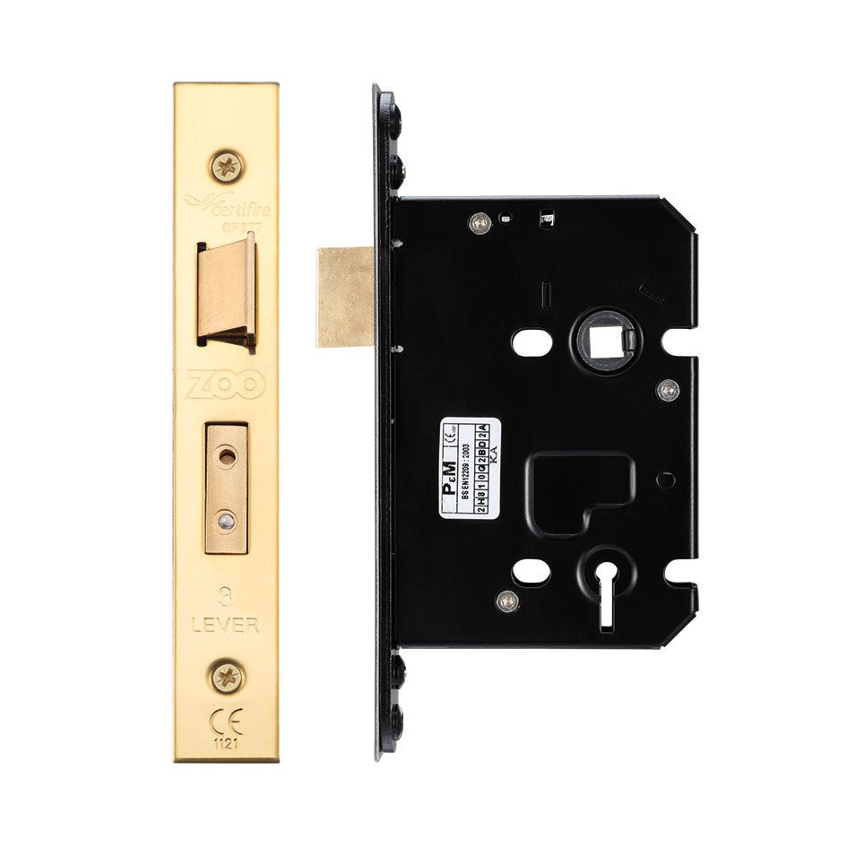 3 Lever Sash Lock – PVD Forend & Strike 76mm Polished Brass Love Handles uk