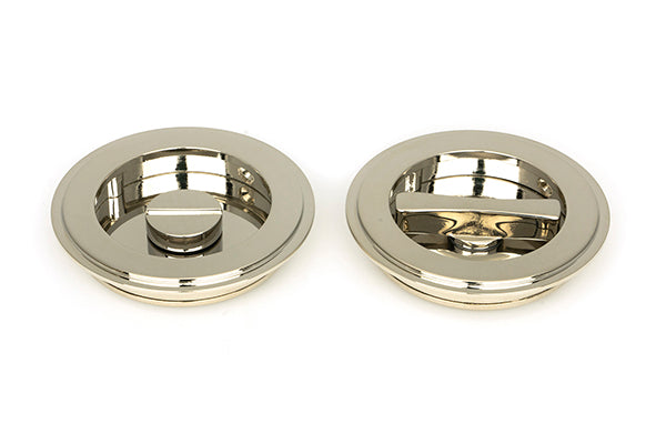 Polished Nickel  Art Deco Round Pull - Privacy Set.